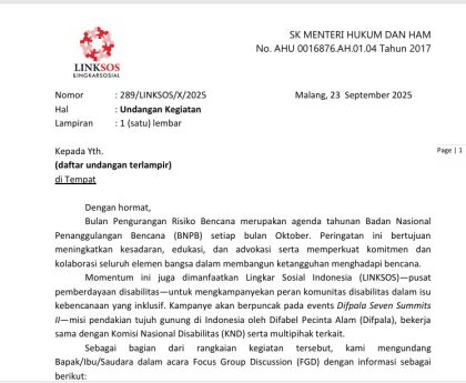 TOR FGD Difpala Seven Summits II Gunung Arjuno untuk Kampanye PRB Inklusif
