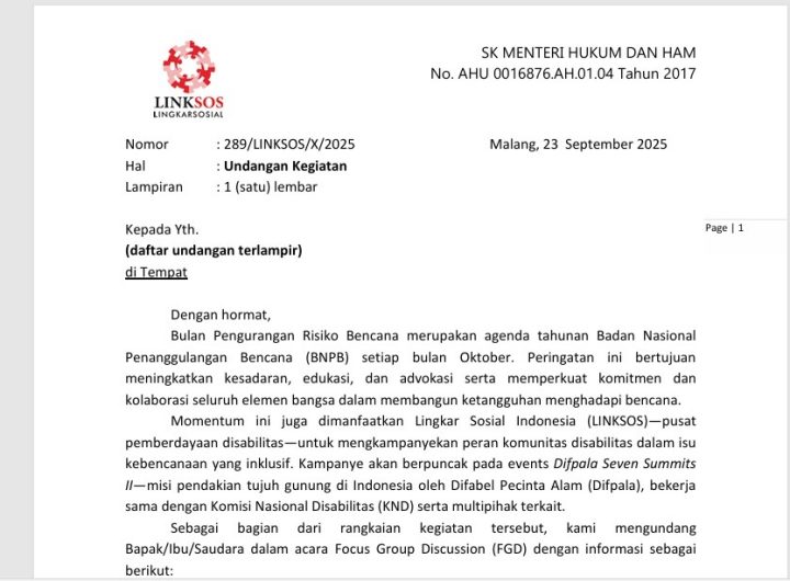 TOR FGD Difpala Seven Summits II Gunung Arjuno untuk Kampanye PRB Inklusif