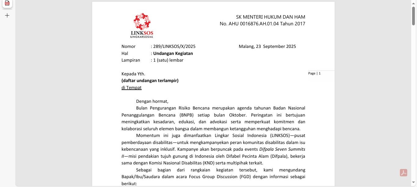 TOR FGD Difpala Seven Summits II Gunung Arjuno untuk Kampanye PRB Inklusif